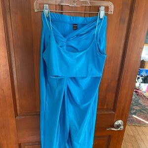 Teal skirt set with slit